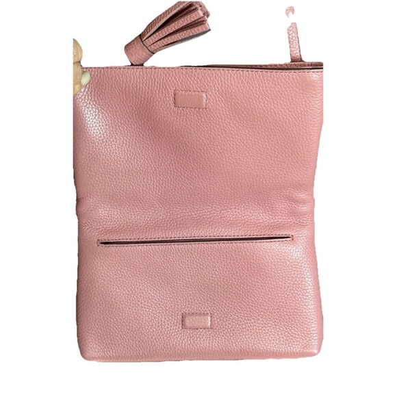 Tory Burch Thea Foldover Crossbody Pebbled Leather Pink Magnolia Bag Clutch - Picture 10 of 14